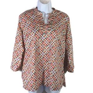 Multicolor Talbots Petites Popover Top Size SP 3/4 Sleeve PreOwned Small